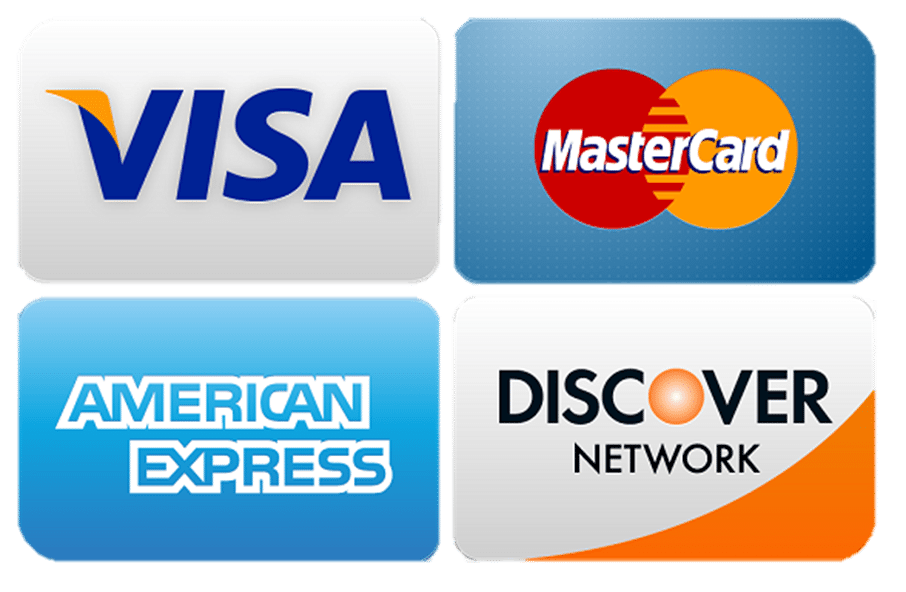 We accept Visa Mastercard American Express Discover for payment